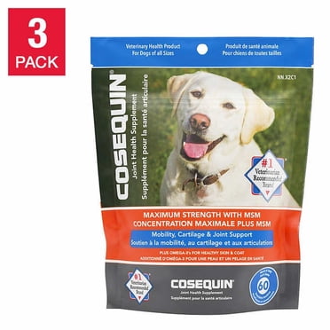 Cosequin Supplément de Santé des Articulations pour Chiens Force Maximale avec MSM Plus Oméga-3 3 x 60 Mâchouilles Tendres