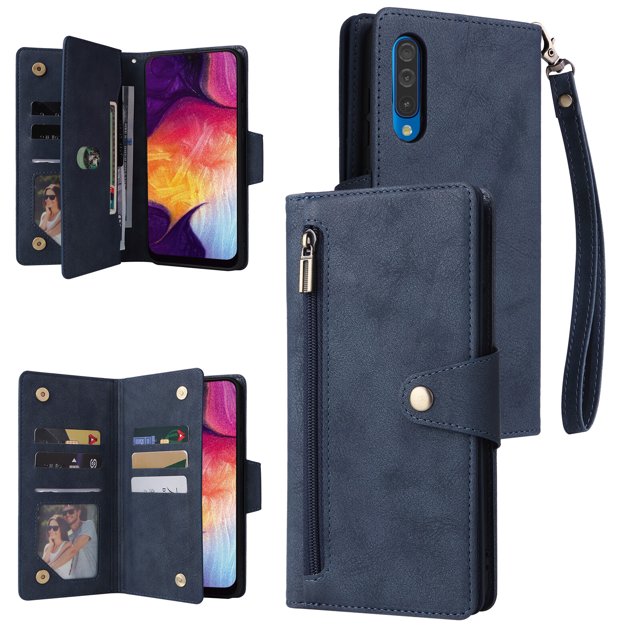 Case for Samsung Galaxy A50 Magnetic Leather Zipper Wallet Cover Card Holder