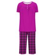 thumbnail image 4 of Rbaofujie Pyjama pour Filles Femmes Décontracté Col Rond Manches Courtes Blouse Pantalon Mode Ensemble de Pyjama Vêtements de Nuit pour Femmes, 4 of 7