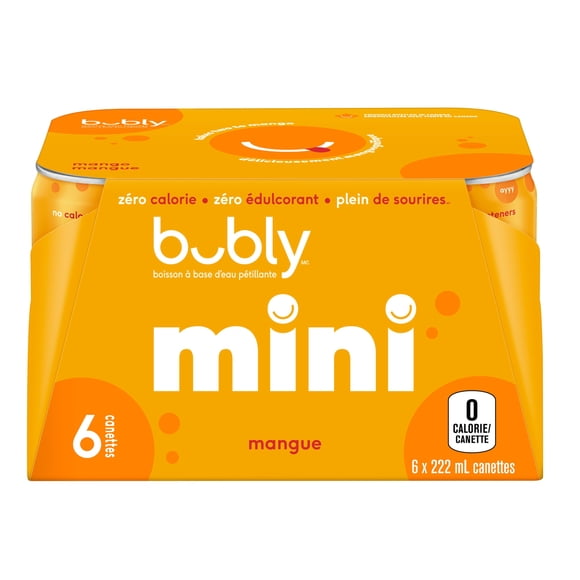 Bubly Mango Sparkling Water 6 x 222 ml, Mini Cans