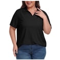 thumbnail image 2 of Timegard Hauts pour Femmes Grande Taille Col à Revers Col en V Manches Courtes T-Shirts Basiques Confortables Hauts Décontractés Amples, 2 of 8