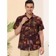 thumbnail image 2 of Unique Bargains Men's Geometric Short Sleeve Shirt Burgundy Yellow 3X-Large, 2 of 6