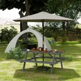 thumbnail image 2 of Outsunny Wood Picnic Table Set with Built-in Benches Umbrella Hole Grey, 2 of 10