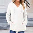 thumbnail image 4 of Xdegoge Womens Hoodies Sweatshirts Oversized Sweatshirts Ribbed Knit Long Sleeve Drawstring V Neck Casual Pullover Sweatshirt Hooded Tops Plus Size Fall Winter Clothes with Pockets White M, 4 of 8