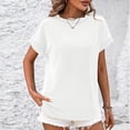 thumbnail image 4 of AherBiu Hauts d'Été pour Femmes à Manches Courtes, Rayés, Côtelés, Col Ras du Cou, Chemises Décontractées Amples, Blouse, 4 of 6