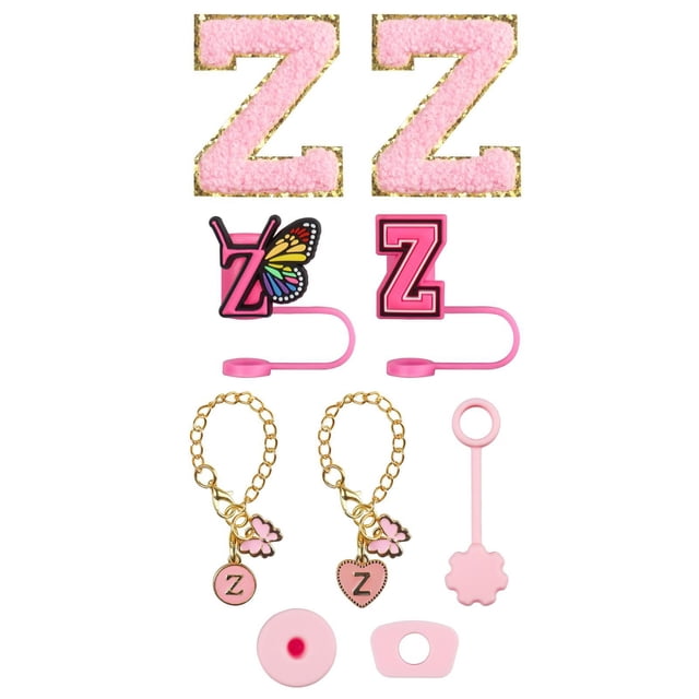 Complete Drinkware Accessory Set with Embroidery Patch Straw Covers Charm Necklace Chain and Leak Guard for Decorative Upgrade
