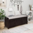 thumbnail image 1 of Wood Storage Bench with 3 Shutter Doors, Shoe Bench with 2 Size Storage Space and with Removable Cushion and Hidden Storage Space for Living Room, 1 of 8
