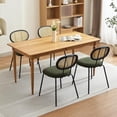 thumbnail image 2 of Rattan Dining Chairs Set of 2, Mid Century Dining Room Chairs with Metal Legs, Modern Velvet Upholstered, Mesh Back Cane Kitchen Chair for Dining Room, Kitchen, Living Room, Green, 2 of 8