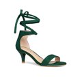 thumbnail image 1 of BLISSFUL STEP Chaussures pour Femmes en Faux Suède à Lacets à Bout Ouvert à Talon Kitten avec Semelle Intérieure Coussinée Sandales Vert 10, 1 of 8