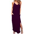 thumbnail image 2 of Robes Grande Taille Mode Femmes Décontractées à Col en V Unies Robes d'Été Sans Manches Robe Chandail Robes de Soirée pour Femmes Élégantes Chic en Liquidation, 2 of 6