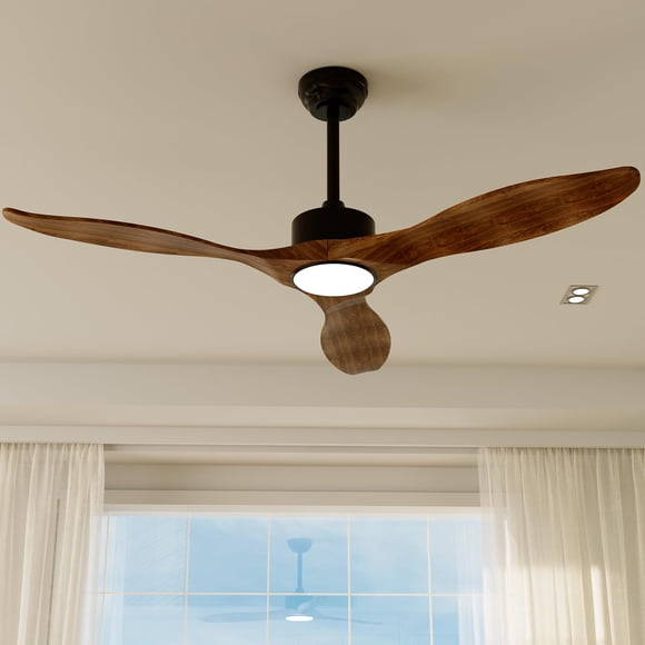 REVOICI Ceiling Fan with Light Remote 52inch Dark Brown Solid Wood Fan Timing 6Speeds Silent DC Motor 3CCT LED Light with Memory Lighting Function Indoor Outdoor Fan Farmhouse Bedroom Living Room use