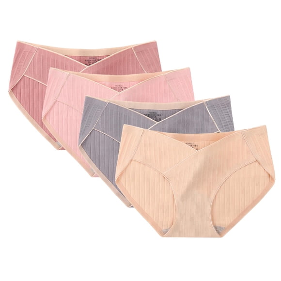 RKSTN Womens Underwear 100% Cotton Underwear Women Maternity Underwear Solid Color Low Rise 4 PCS Belly Supporting Comfy Womens Panties