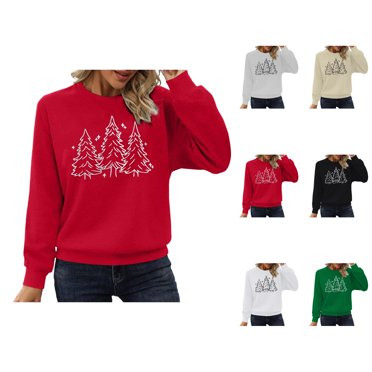 Christmas Tree Sweatshirts for Women 2025 Long Sleeve Crewneck Pine Tree Graphic Sweatshirt Xmas Holiday Pullover Tops