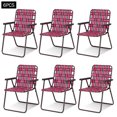 thumbnail image 1 of Costway Lot de 6 Chaises de Plage Camping Pelouse Chaise à Lanières Légère 1 Position Rouge, 1 of 10