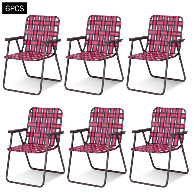Costway Lot de 6 Chaises de Plage Camping Pelouse Chaise à Lanières Légère 1 Position Rouge