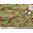 thumbnail image 2 of Soimoi Green Rayon Fabric London Theme Architectural Print Fabric by Yard 42 Inch Wide, 2 of 3