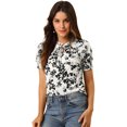 thumbnail image 1 of INSPIRE CHIC Women's Ruffle Tie Neck Casual Short Sleeve Floral Tops Blouse, 1 of 6