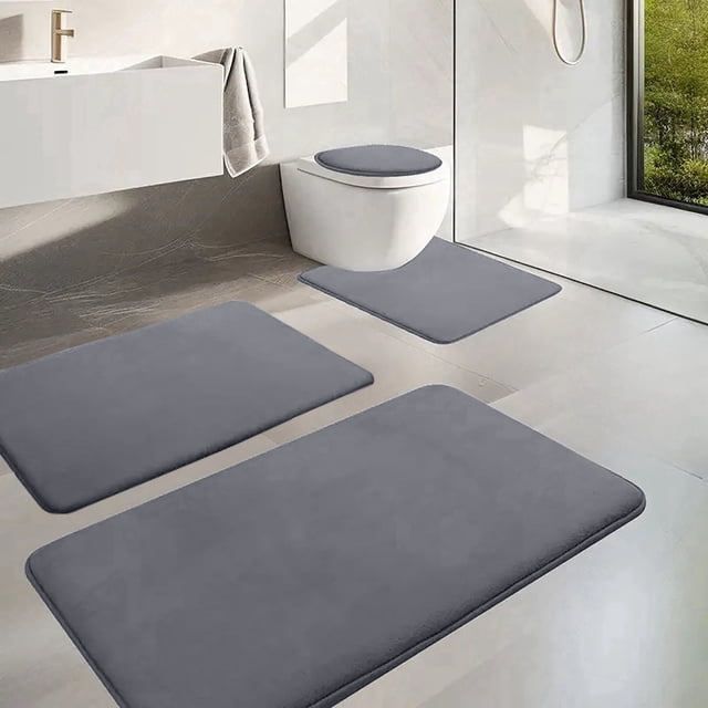 Vaidha Memory Foam Bath Mat 4 Set Bathroom Rugs For 4 Pcs Toilet Mats Universal Soft Comfortable Water Absorption Non-Slip Thick Machine Washable Easier To Dry Dark
