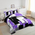 thumbnail image 4 of YST Purple Black Grey Twin Comforter Set For Girls,Geometric Sequins Down Comforter Abstract Grids Bedding Set Geometry Square Checkered Bed Set Soft Lightweight For All Season, 4 of 6