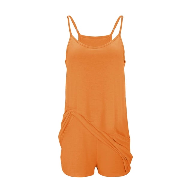Yigetop Robe Athlétique avec Shorts! Combinaison-Short Décontractée Élégante Unie pour Femme à Double Poche avec Bretelles Réglables orange TG