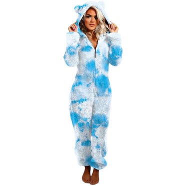 jovati Adult Onesie Pajamas for Women Unisex Adult Leopard Onesie Hoody Pajamas Zipper Up Long Sleeve Plush Jumpsuit