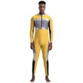 thumbnail image 1 of iiniim Men's Race Car Driver Costume Jumpsuit Checkerboard Plaid Rompers Finish Line Racer Outfits Yellow 3XL, 1 of 3