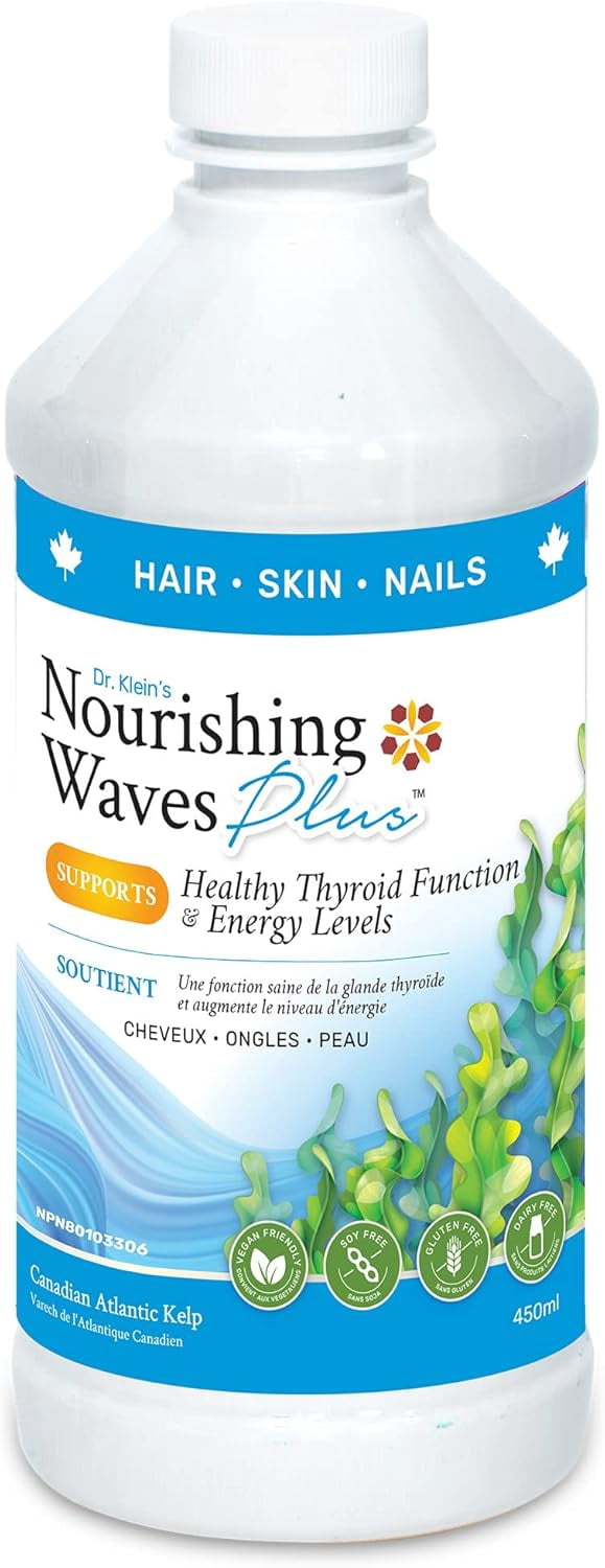 Nourishing Waves Plus - Liquid Biotin Hair Growth, Skin & Nails Vitamins for Women & Men with Selenium, Magnesium Bisglycinate, Kelp, Vitamin C B1 B3 & B6 for Energy Levels & Thyroid Support - 450ml