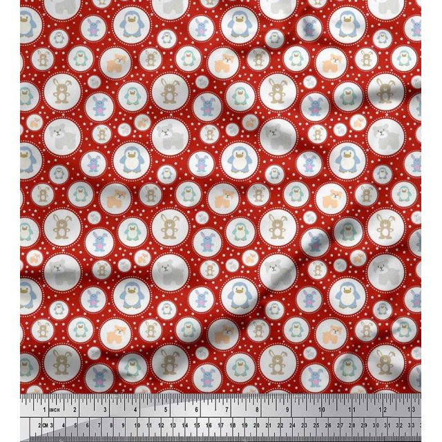 Soimoi Polyester Crepe Fabric Star & Cute Animals Kids Fabric Prints by Yard 52 Inch Wide