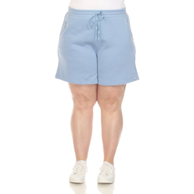 White Mark Short en Molleton Longline Extensible à Taille Haute pour Femmes
