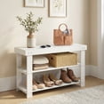 thumbnail image 1 of LEDREM 3-Tier Bamboo Shoe Rack Bench, Entryway Storage Organizer with 286lb Capacity, Multi-Use Shelf, Seat, Quick Assembly, Cloud White, 1 of 7