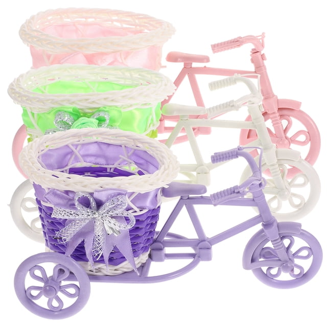 SHISUYAN Panier de Rangement Tressé en Forme de Tricycle 3 Pcs Plastique Fer Rotin Imperméable Durable