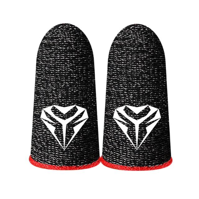 lionlar Mobile Finger Thumb Sleeves Gaming Red, designed for mobile gaming with superconducting fiber material for precise touchscreen sensitivity and comfort. Features high-density 24 knitted design, non-slip texture, and breathable material. Includes two black finger sleeves with red trim and a white geometric logo, ideal for enhancing gaming performance on touchscreen devices.