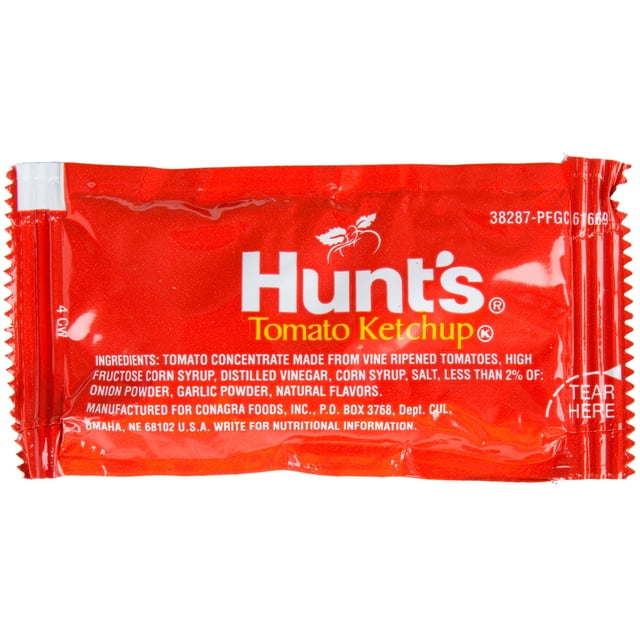Hunts Sachets Portion de 9 Grammes Ketchup aux Tomates - 1000/caisse