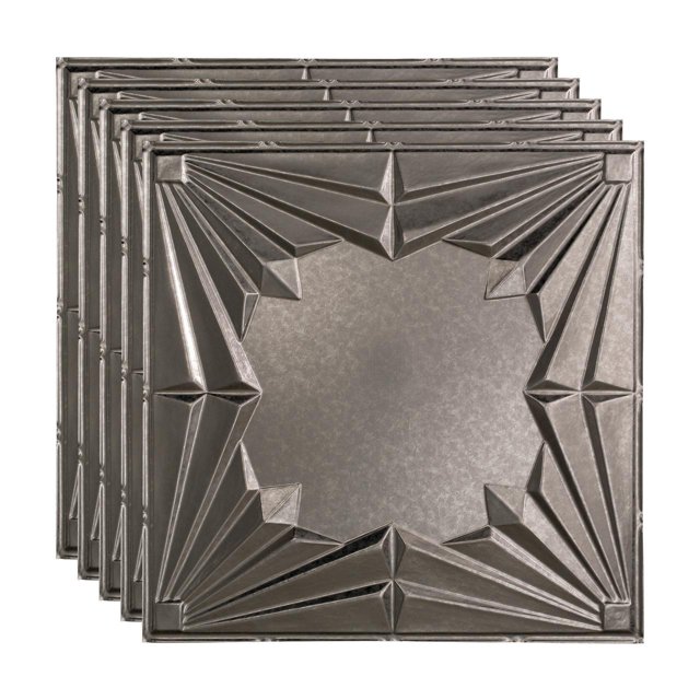 Fasade Art Deco Vinyl 2ft x 2ft Lay-In Ceiling Panel Galvanized Steel 5 Pack