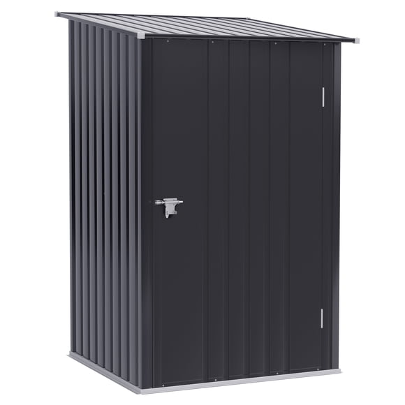 Outsunny 3.3' x 3.4' Lean-to Garden Storage Shed w/ Lockable Door Gray