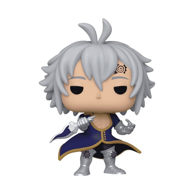 Funko Pop! Animation : The Seven Deadly Sins - Estarossa avec Dague Figurine en Vinyle Mettant en Vedette une Figurine en Vinyle aux Cheveux Argentés à Pointes, un Tatouage en Spirale Noir sur le Front, Vêtue d'Un Manteau Bleu Foncé avec Garniture Dorée, des Gants et Bottes Blindés Argentés, Tenant une Dague dans la Main Droite, Debout sur un Fond Blanc, Idéal pour les Collectionneurs et les fans de Figurines d'Action.