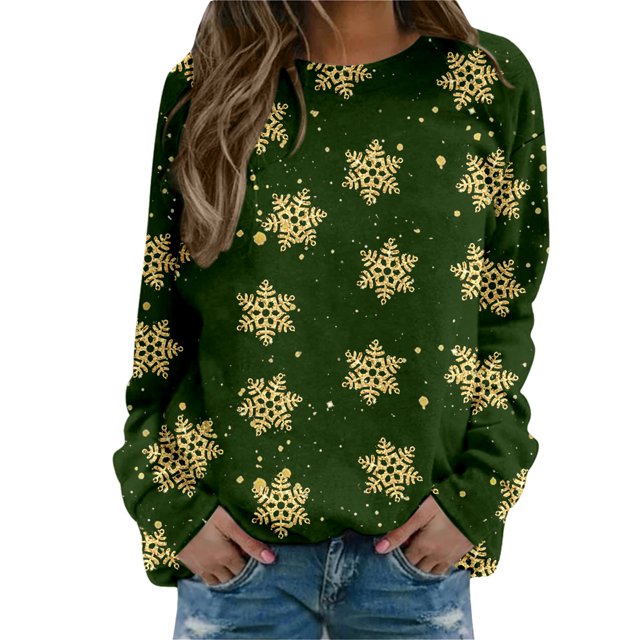 Bmisegm T-Shirt à Manches Longues pour Femmes, Imprimé, Décontracté, Vert TG