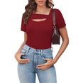 thumbnail image 4 of Lenpel T Shirts for Women Fashion Summer Short Sleeve Cutout Ribbed Knit Solid Color Slim Basic Tees Going out Tops, 4 of 7