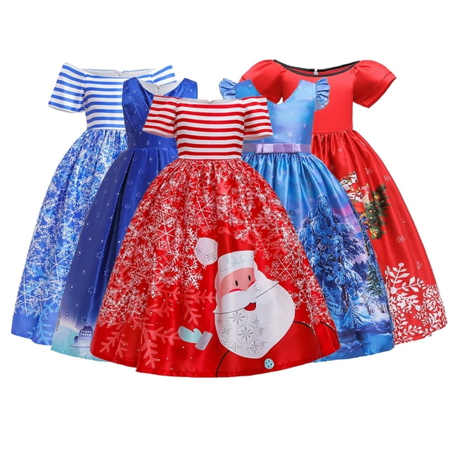 Robes de Princesse de Noël pour Enfants 5-14 Ans pour Filles Robe de Père Noël de Dessin Animé Robe de Neige Robe de Fête d'Anniversaire Robe de Danse Robe de Soirée