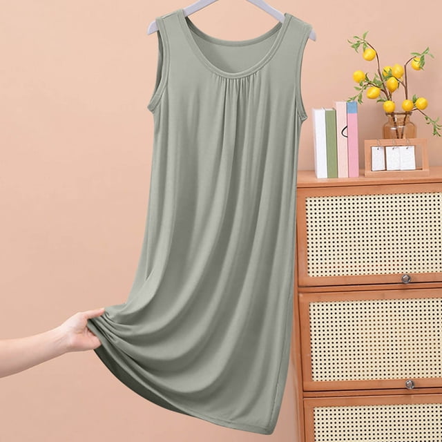 Elvqul Nuisettes Sans Manches pour Femmes en Coton Doux Pyjamas Verts pour Femmes Pyjamas Grande Taille pour Femmes