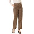 thumbnail image 1 of Unique Bargains Women's Plaid Trousers Pockets Straight Leg Pants Brown L, 1 of 6