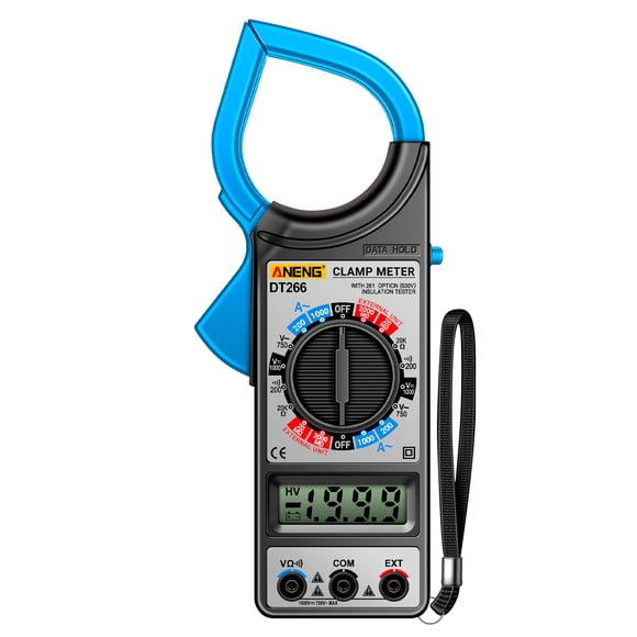 ANENG ANENG DT266 Auto-Ranging Clamp Meter with LCD Display, 1999 Counts, AC/DC Voltage/Current, Resistance, Buzzer, Data Hold, Low Battery Indicator, Blue (Battery Not Included)