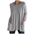 thumbnail image 1 of KIHOUT Spring Winter Womens Tops New Round Neck Long Sleeve Loose Pocket Solid Color Casual Top, 1 of 4