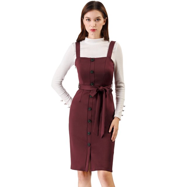 INSPIRE CHIC Women's Button Decor Sheath Suspender Overall Jumper Dress