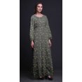 thumbnail image 2 of Bimba Robe Maxi à Manches Longues pour Femmes en Georgette Mousse Imprimée de Baies Bleues et d'Oiseau Flowerpecker - Grande, 2 of 5