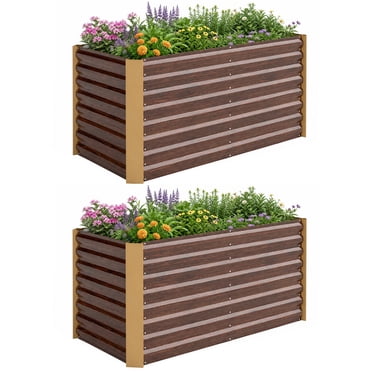 Outsunny Set of 2 Raised Garden Bed, Planter Box, Distressed Dark Brown