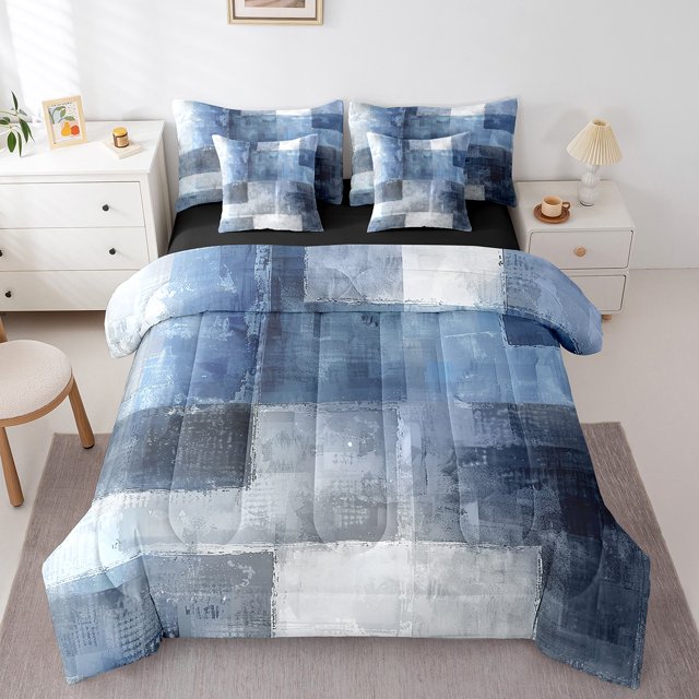 YST Navy Blue Grey Gradient 7-Piece Comforter Set, Twin