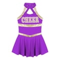 thumbnail image 4 of vastwit Tenue d'Uniforme de Cheerleading pour Filles Sans Manches Robe à Imprimé de Lettres Costume de Performance de Danse Violet 10, 4 of 7
