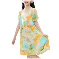 thumbnail image 3 of Milgrthf Robe Fleurie pour Filles Boho Mignonne à Manches Bouffantes, Coupe Ample, Col Ras du Cou, Décontractée, Évasée, Robes d'Été pour 5-16 Ans Jaune 11 Ans, 3 of 4