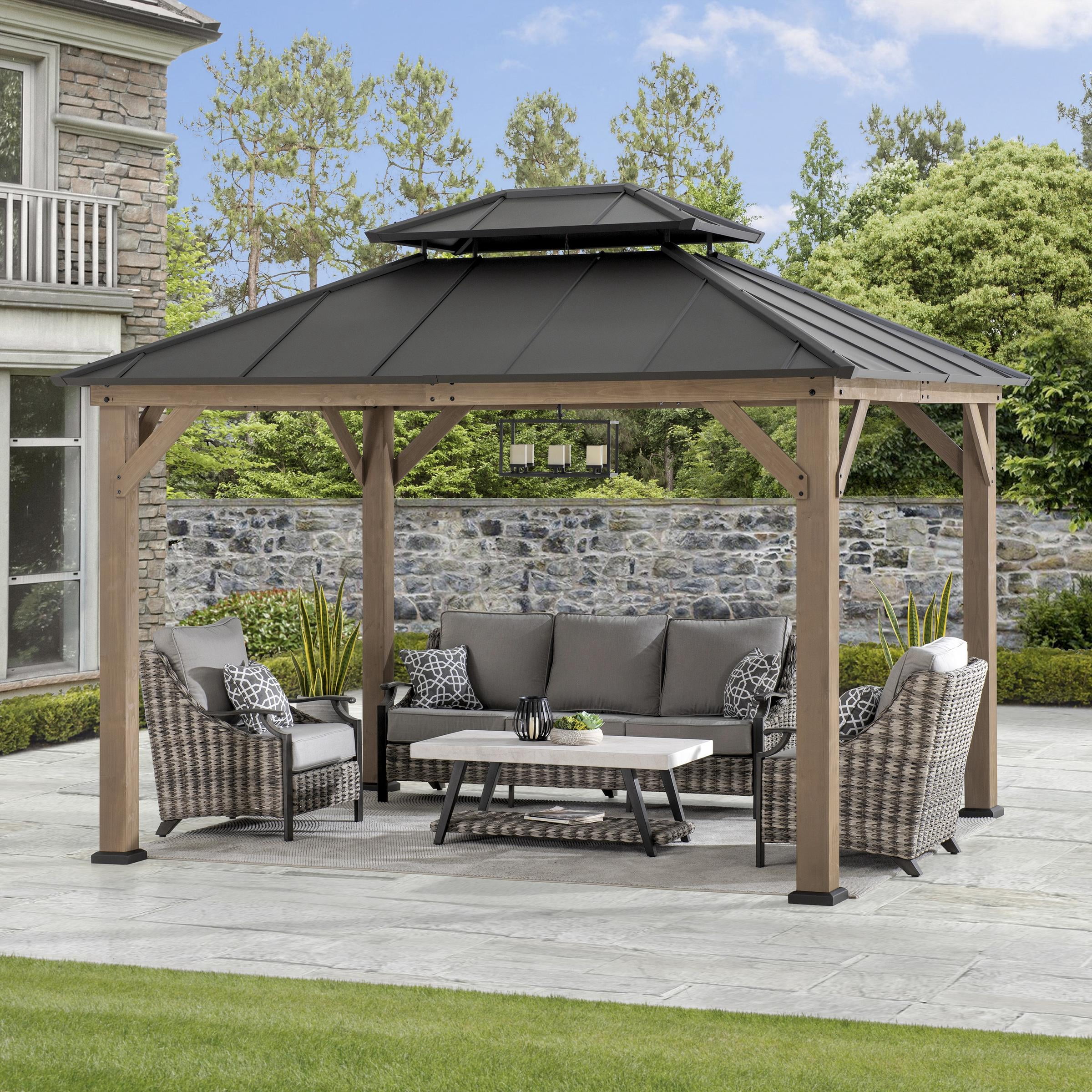 Sunjoy Outdoor Wood Gazebo 10x12 ft. , Outdoor Patio Steel Hardtop